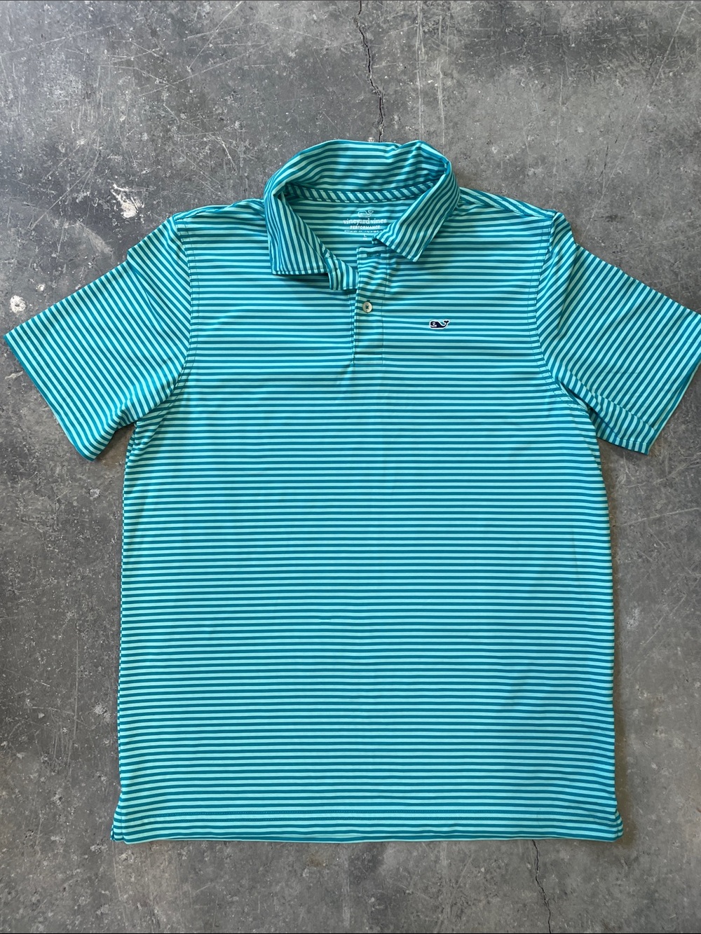 Vineyard Vines Teal and White Striped Polo